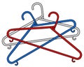 Three simple color plastic coathangers