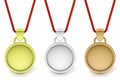 Three simple medals, gold, silver and bronze