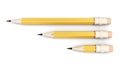 Three simple pencil of varying size on a white background