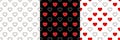 Three simple seamless pattern with hearts and dots. Vector illustration