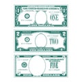 Three simplified stylized bills with no faces