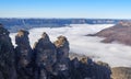 The Three Sisters above fog at the Blue Mountains Australia