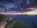 The Three Sisters and the Blue Mountains at Sunset, Katoomba, NSW, Australia Royalty Free Stock Photo