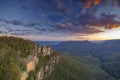 The Three Sisters and the Blue Mountains at Sunset, Katoomba, NSW, Australia Royalty Free Stock Photo