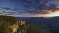 The Three Sisters and the Blue Mountains at Sunset, Katoomba, NSW, Australia Royalty Free Stock Photo