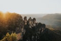 Three Sisters famous rock formation in Blue Mountains National Park in Australia during sunrise Royalty Free Stock Photo