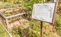 Three sisters garden and interpretive sign in vegetable garden Royalty Free Stock Photo