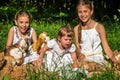 Three sisters play toys in Park