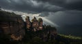 Three Sisters Rock Formation, Australia, Dramatic Lighting Royalty Free Stock Photo