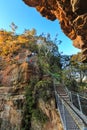 Rock staircase to the famous `Three Sisters`, Blue Mountains, Australia