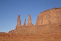 Three Sisters rock formation, Monument Valley Navajo Tribal Park Royalty Free Stock Photo