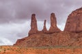 The Three Sisters rock formation, Monument Valley Navajo Tribal Park Royalty Free Stock Photo