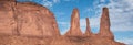 The Three Sisters rock formations at Monument Valley, USA Royalty Free Stock Photo