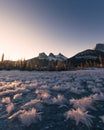 Sunrise above The Three Sisters, Canmore, Travel Alberta, Banff National Park, Canada, North America, Canadian Rockies Royalty Free Stock Photo