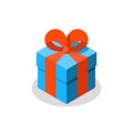 Three sizes of gift, blue box, red ribbon, present giveaway, special prize, happy birthday Royalty Free Stock Photo