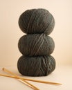 Three skeins of yarn. Nice photo for a hobby, vertical orientation. Hobby aesthetics. Royalty Free Stock Photo