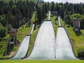 Three ski jump launching pads in town of Szczyrk in Poland Royalty Free Stock Photo