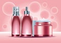 three skin care bottles products color red set icons Royalty Free Stock Photo
