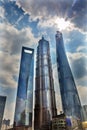 Three Skyscrapers Sun Reflections Liujiashui Shanghai China Royalty Free Stock Photo