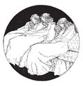 The three sleeping princess, vintage engraving