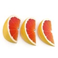 Three sliced grapefruit on white. 3D illustration