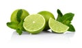 Three sliced limes with mint isolated on a white background Royalty Free Stock Photo