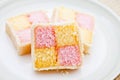 Three slices of Battenburg cake Royalty Free Stock Photo