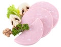 bologna slice piece boiled sausage. Slice boiled sausage isolated