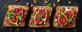 Three Slices of Bread With Figs and Nuts Royalty Free Stock Photo