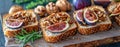 Three Slices of Bread With Figs and Nuts Royalty Free Stock Photo