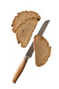 Three slices of fresh rye bread with bread knife Royalty Free Stock Photo