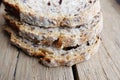 Slices of rustic bread with seeds isolated on wooden table or background Royalty Free Stock Photo