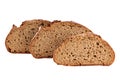 Three slices of rye bread in closeup isolated on white Royalty Free Stock Photo