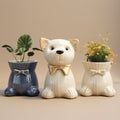 Handmade Glazed China Pet Clothes Shaped Flowerpot With Whimsical Cats