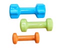 Three small dumbbells of different weights isolated on a white background Royalty Free Stock Photo
