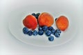 Three small and healthy florida peaches and antioxidant laden blueberries