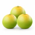 Photorealistic Rendering Of Three Green, Yellow, And White Oranges