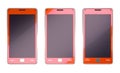 Three smart phones in red colour