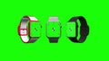 Three smart watch with green screen rotating on green screen. Animated mockup. Animation for presentation on mockup