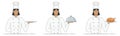 Three smile simple woman chef with serving trays