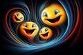 three smiling emoticions on a black background