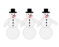 Three snowmen with black hats