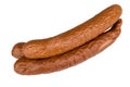 Three smoked sausage isolated on white