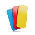 Three Smooth Rectangular Objects in Blue Red and Yellow Arranged in a Fan Shape colored shapes Royalty Free Stock Photo
