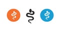 Three snake icons are displayed against a white background. The one on the left