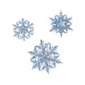 Three snowflakes isolated on white background