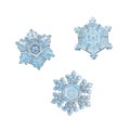 Three snowflakes isolated on white background