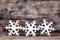 Three Snowflakes on Wood III Royalty Free Stock Photo