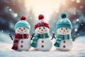 three Snowmen in Winter Hat. Digital illustration. Poster