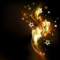 Three soaring gold stars on black background Royalty Free Stock Photo